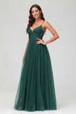 V Neck Rhinestone See-through Applique Tulle Long Prom Party Dress Formal Evening Gowns