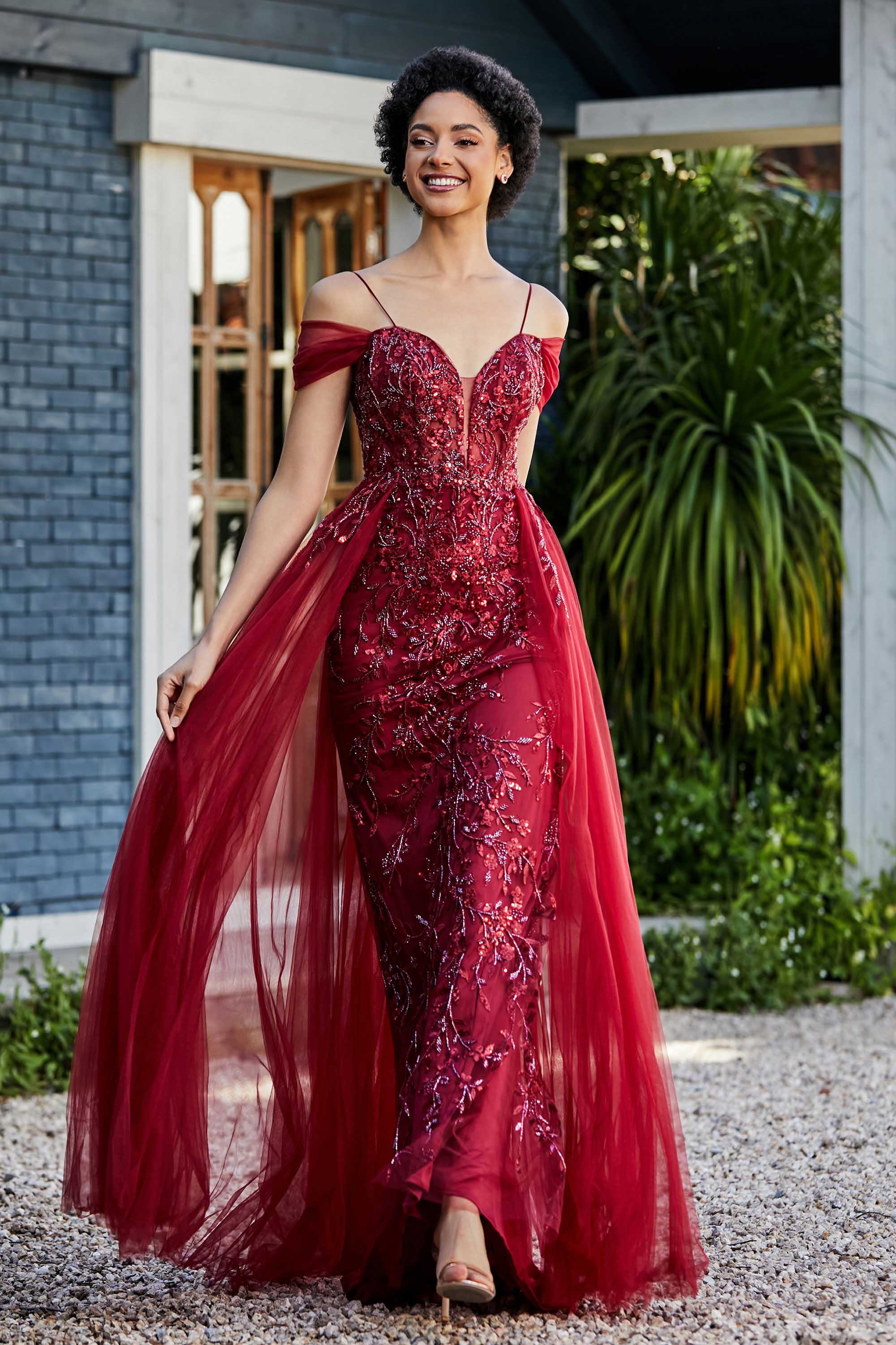 A-Linie Perlenapplikation Tüll Formales Abendkleid Abschlussball Partykleider