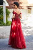 A-Linie Perlenapplikation Tüll Formales Abendkleid Abschlussball Partykleider