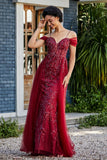 A-Linie Perlenapplikation Tüll Formales Abendkleid Abschlussball Partykleider
