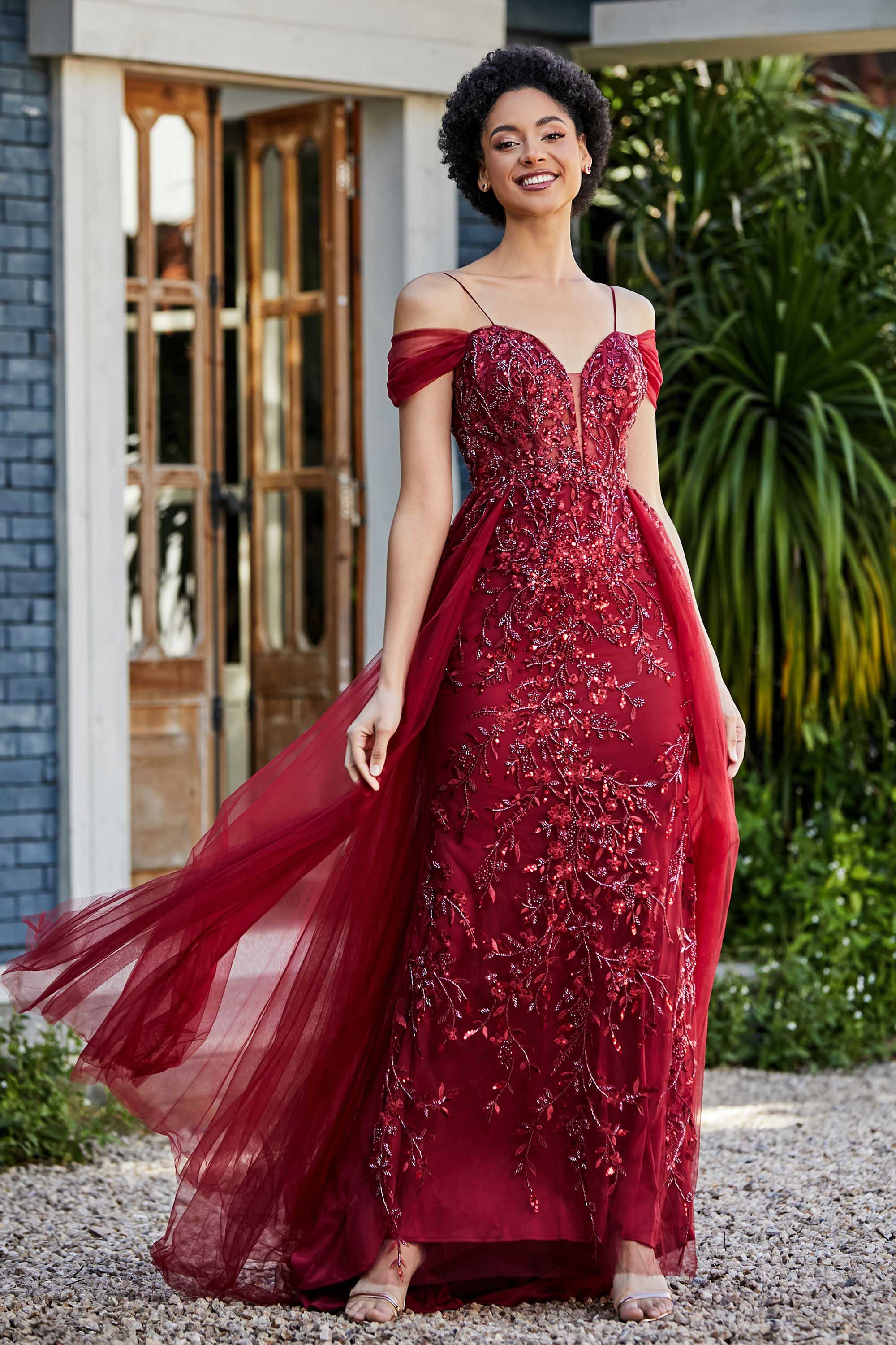 A-Linie Perlenapplikation Tüll Formales Abendkleid Abschlussball Partykleider