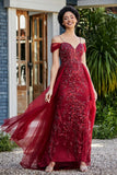 A-Linie Perlenapplikation Tüll Formales Abendkleid Abschlussball Partykleider