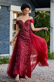 A-Linie Perlenapplikation Tüll Formales Abendkleid Abschlussball Partykleider