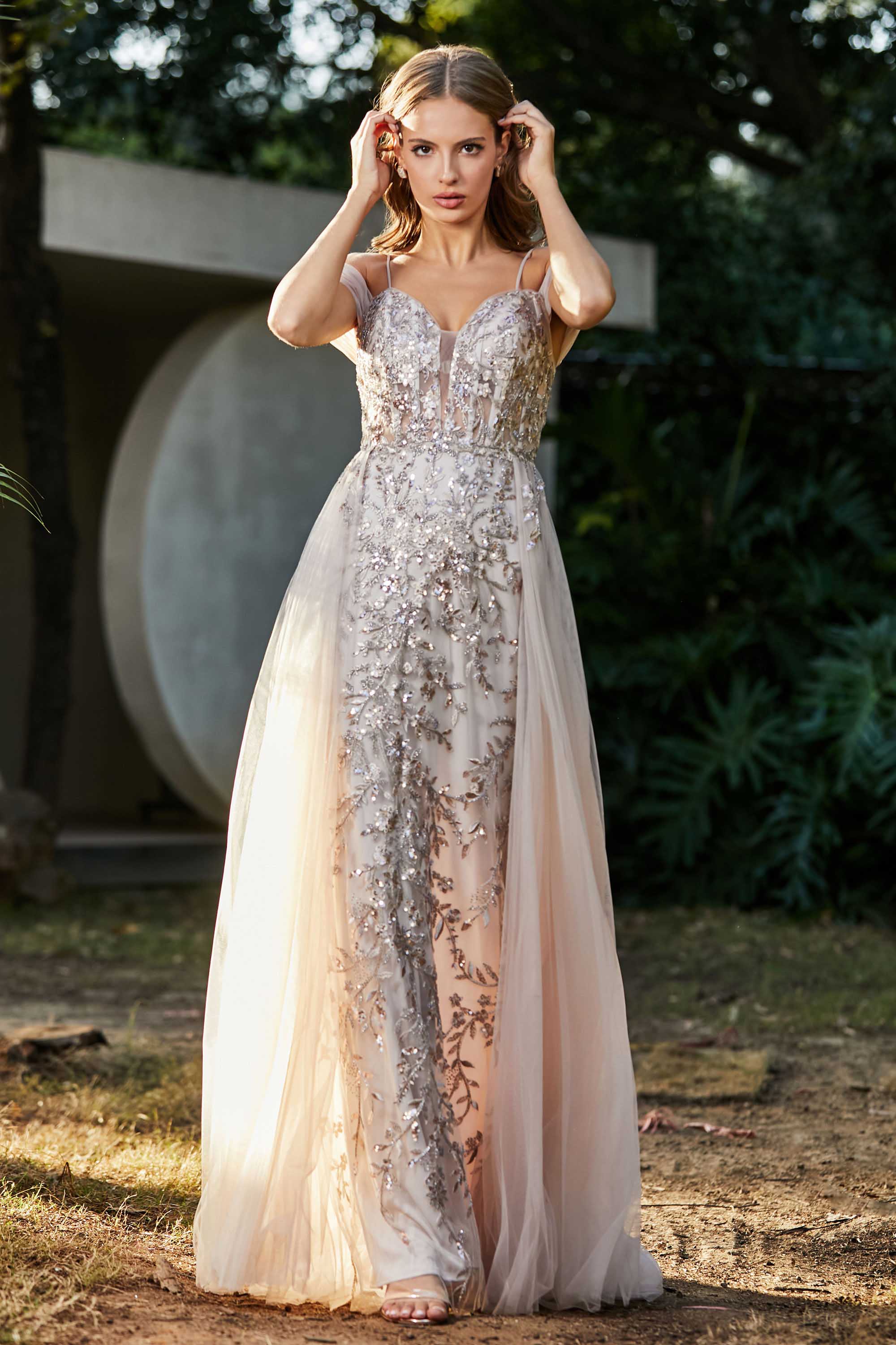 A-Linie Perlenapplikation Tüll Formales Abendkleid Abschlussball Partykleider