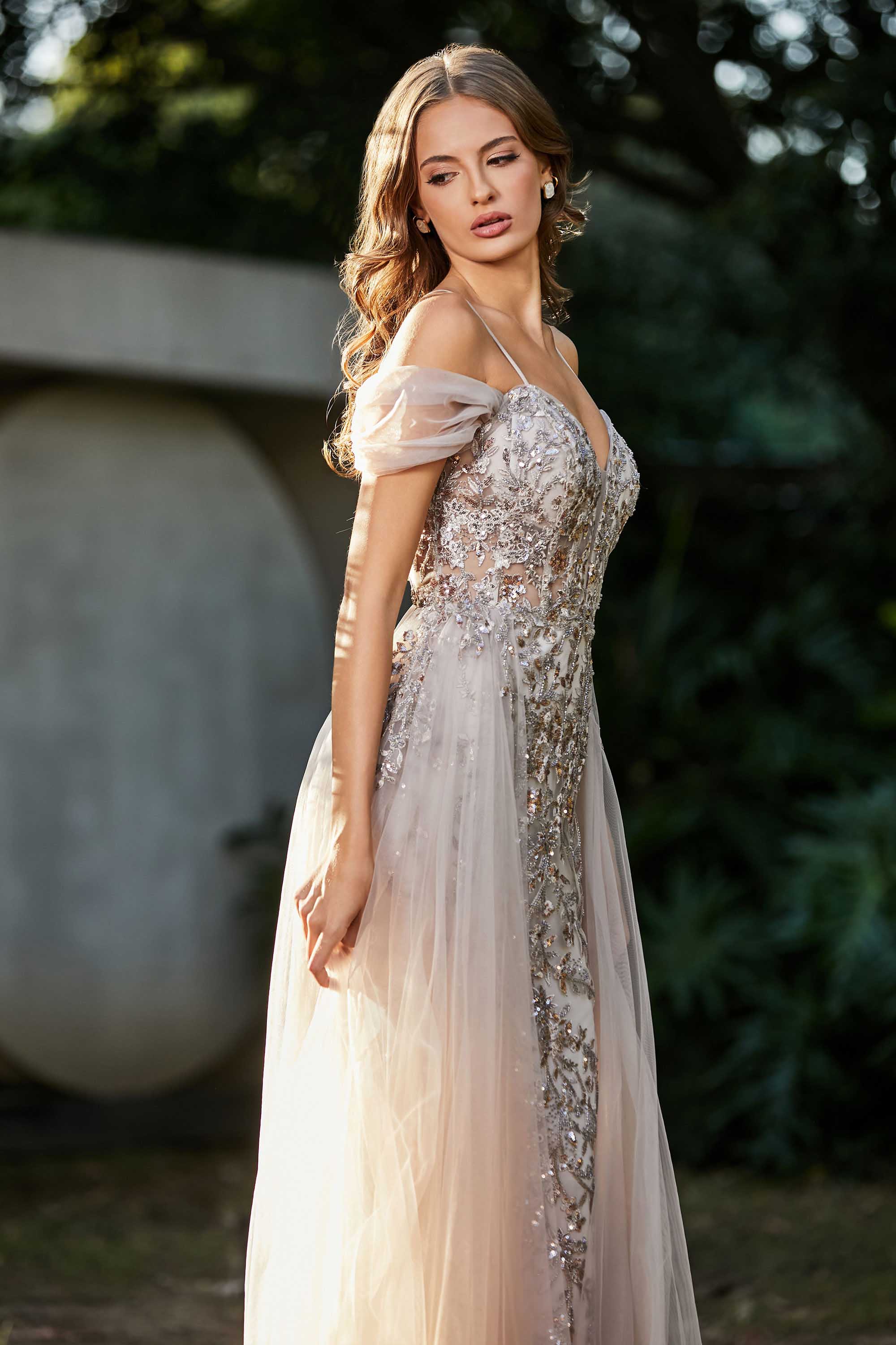 A-Linie Perlenapplikation Tüll Formales Abendkleid Abschlussball Partykleider