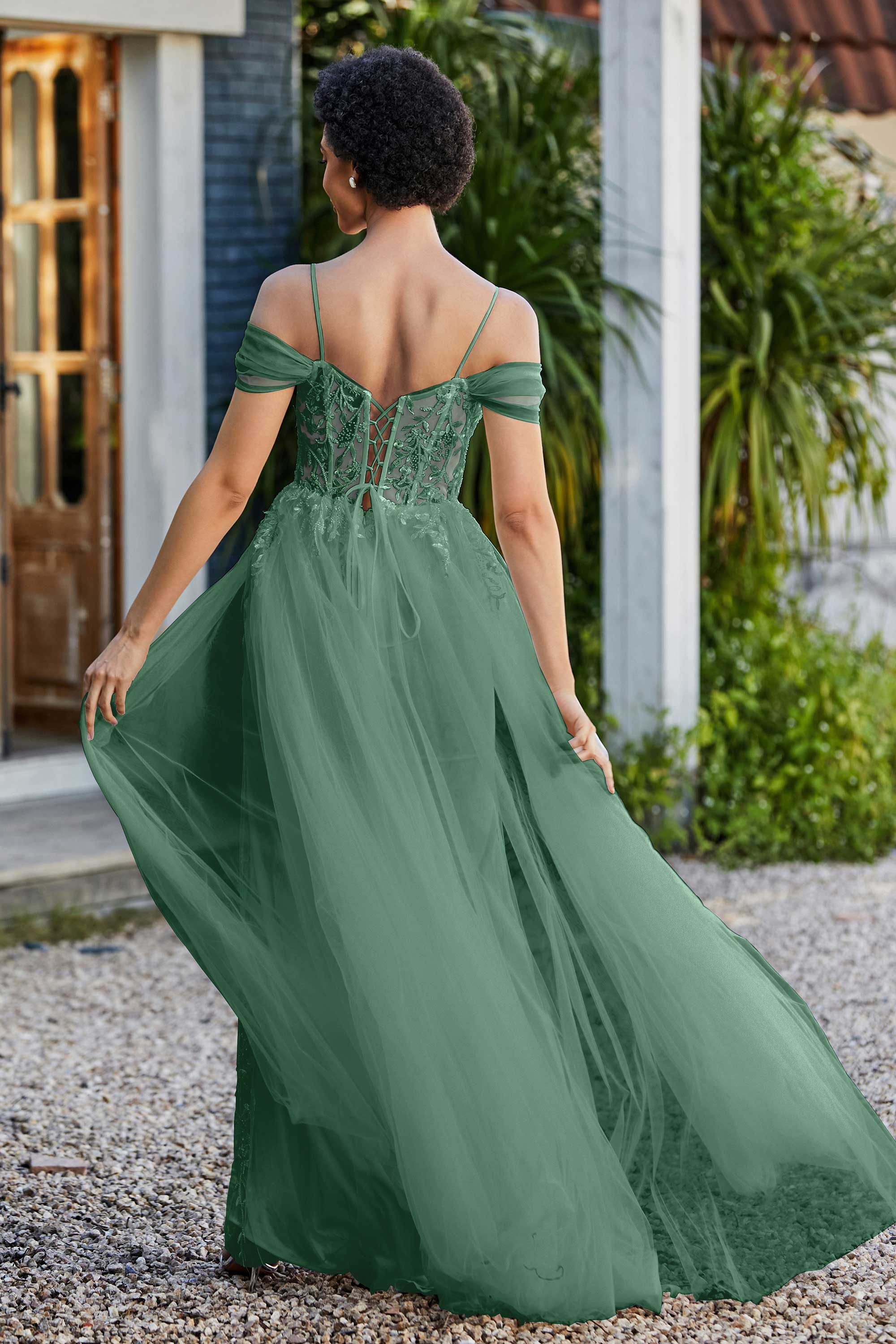 A-Linie Perlenapplikation Tüll Formales Abendkleid Abschlussball Partykleider