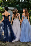 A-Linie Perlenapplikation Tüll Formales Abendkleid Abschlussball Partykleider