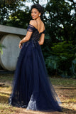 Schulterfrei A-Linie Tüll Abendkleid Ballkleid Partykleid