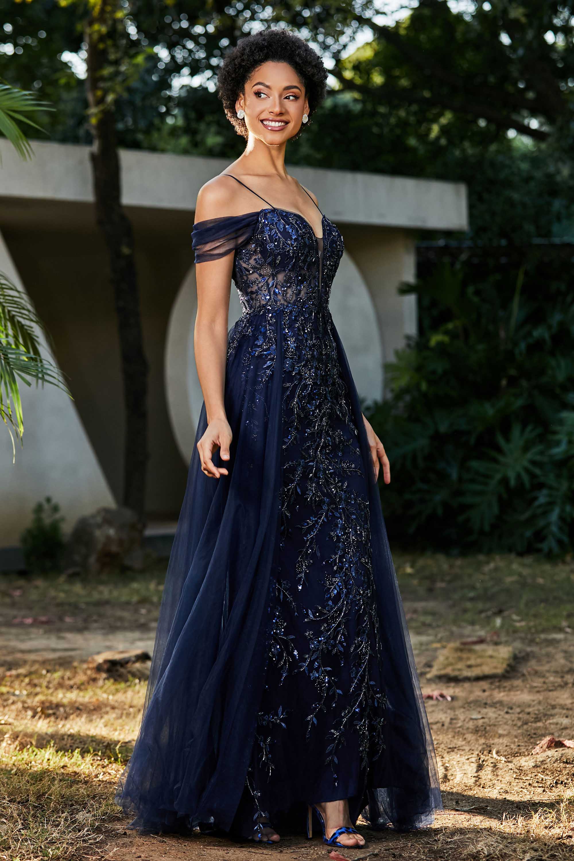 Schulterfrei A-Linie Tüll Abendkleid Ballkleid Partykleid