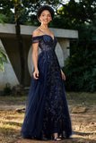 A-Linie Perlenapplikation Tüll Formales Abendkleid Abschlussball Partykleider