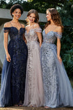 A-Linie Perlenapplikation Tüll Formales Abendkleid Abschlussball Partykleider