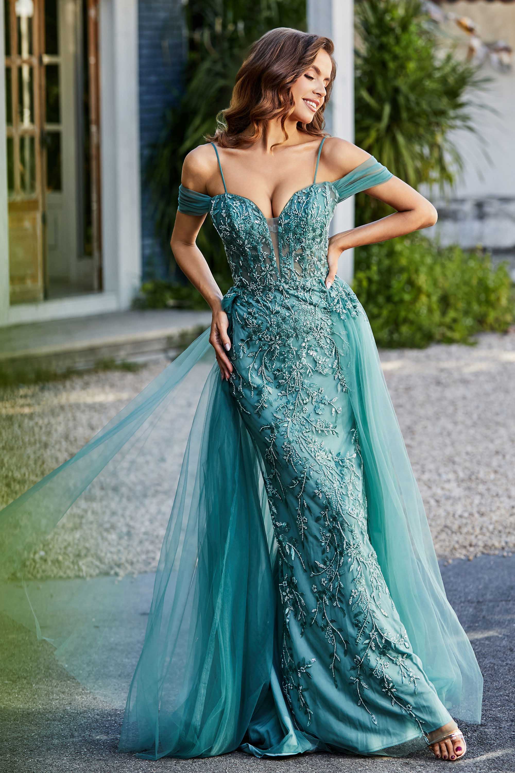 A-Linie Perlenapplikation Tüll Formales Abendkleid Abschlussball Partykleider