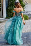A-Linie Perlenapplikation Tüll Formales Abendkleid Abschlussball Partykleider