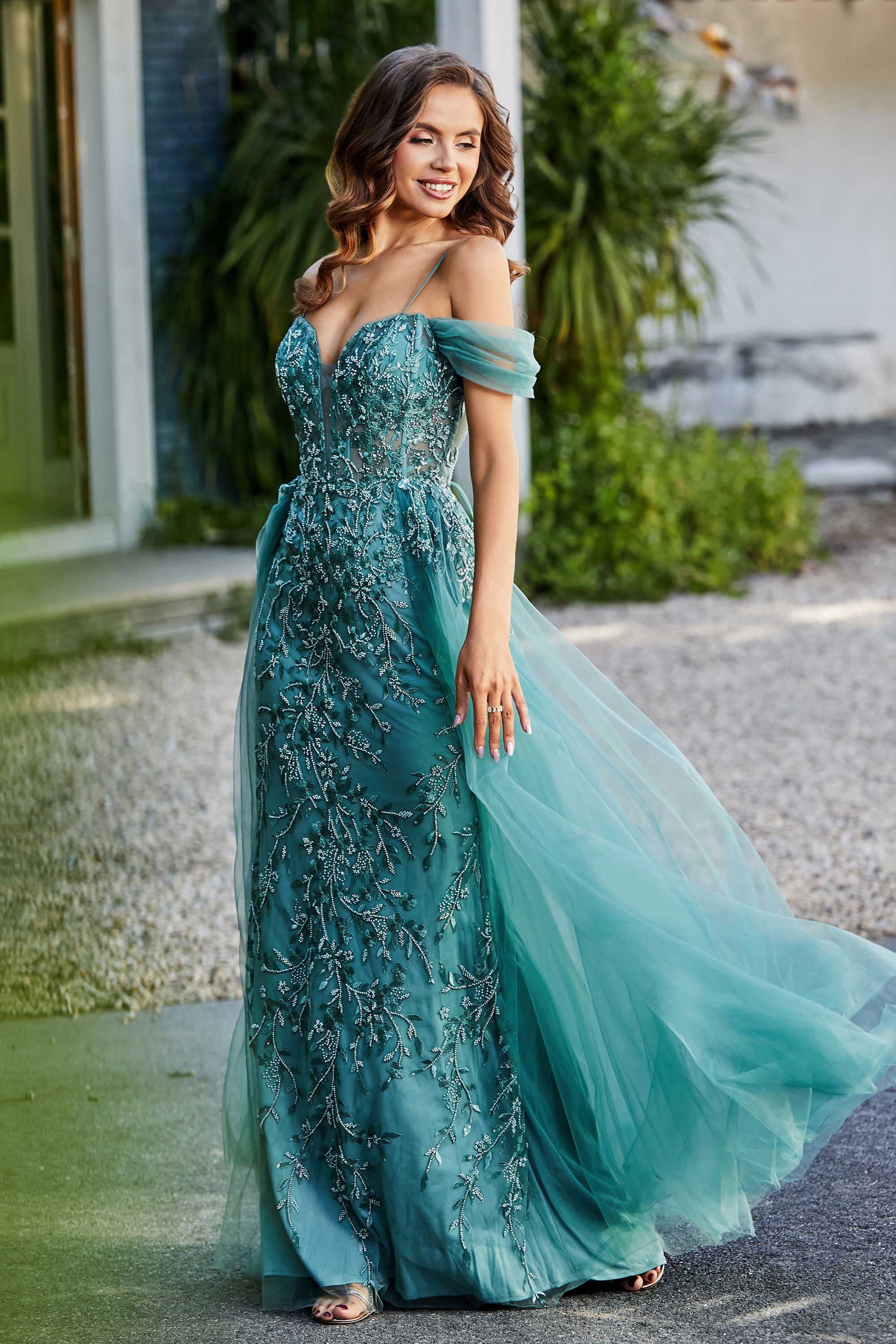 A-Linie Perlenapplikation Tüll Formales Abendkleid Abschlussball Partykleider