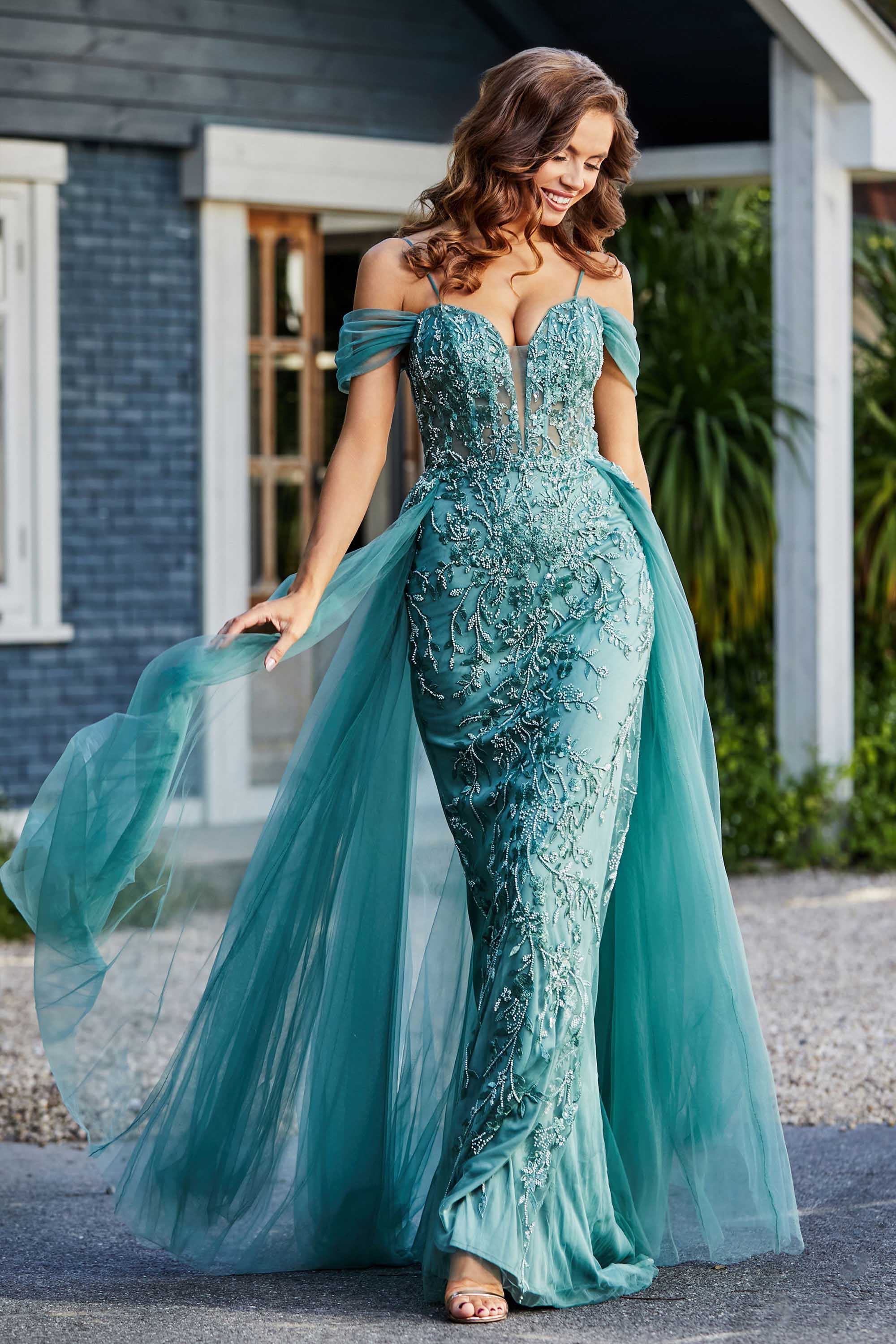 Schulterfrei A-Linie Tüll Abendkleid Ballkleid Partykleid