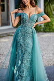 A-Linie Perlenapplikation Tüll Formales Abendkleid Abschlussball Partykleider