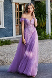 A-Linie Perlenapplikation Tüll Formales Abendkleid Abschlussball Partykleider