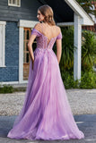 A-Linie Perlenapplikation Tüll Formales Abendkleid Abschlussball Partykleider