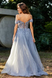 A-Linie Perlenapplikation Tüll Formales Abendkleid Abschlussball Partykleider
