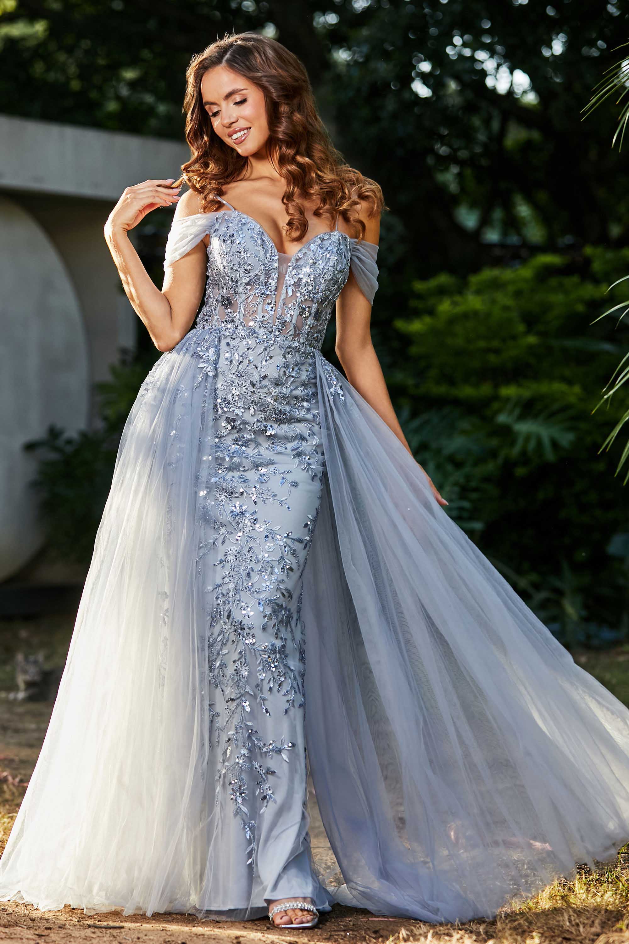A-Linie Perlenapplikation Tüll Formales Abendkleid Abschlussball Partykleider
