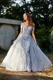 A-Linie Perlenapplikation Tüll Formales Abendkleid Abschlussball Partykleider