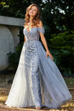 A-Linie Perlenapplikation Tüll Formales Abendkleid Abschlussball Partykleider