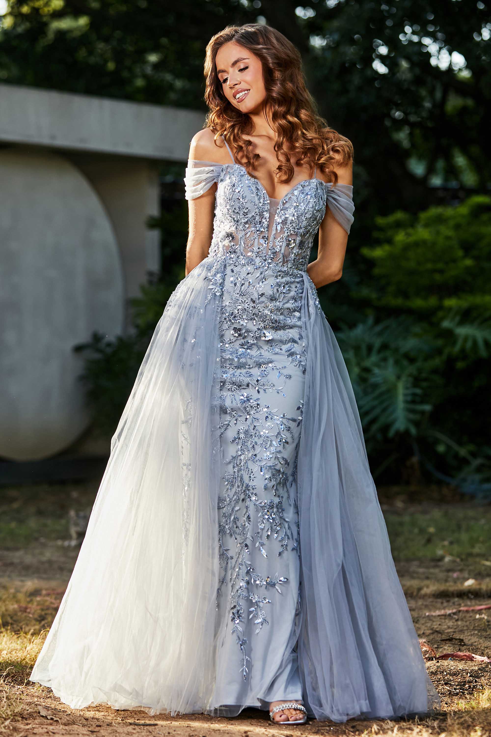 A-Linie Perlenapplikation Tüll Formales Abendkleid Abschlussball Partykleider
