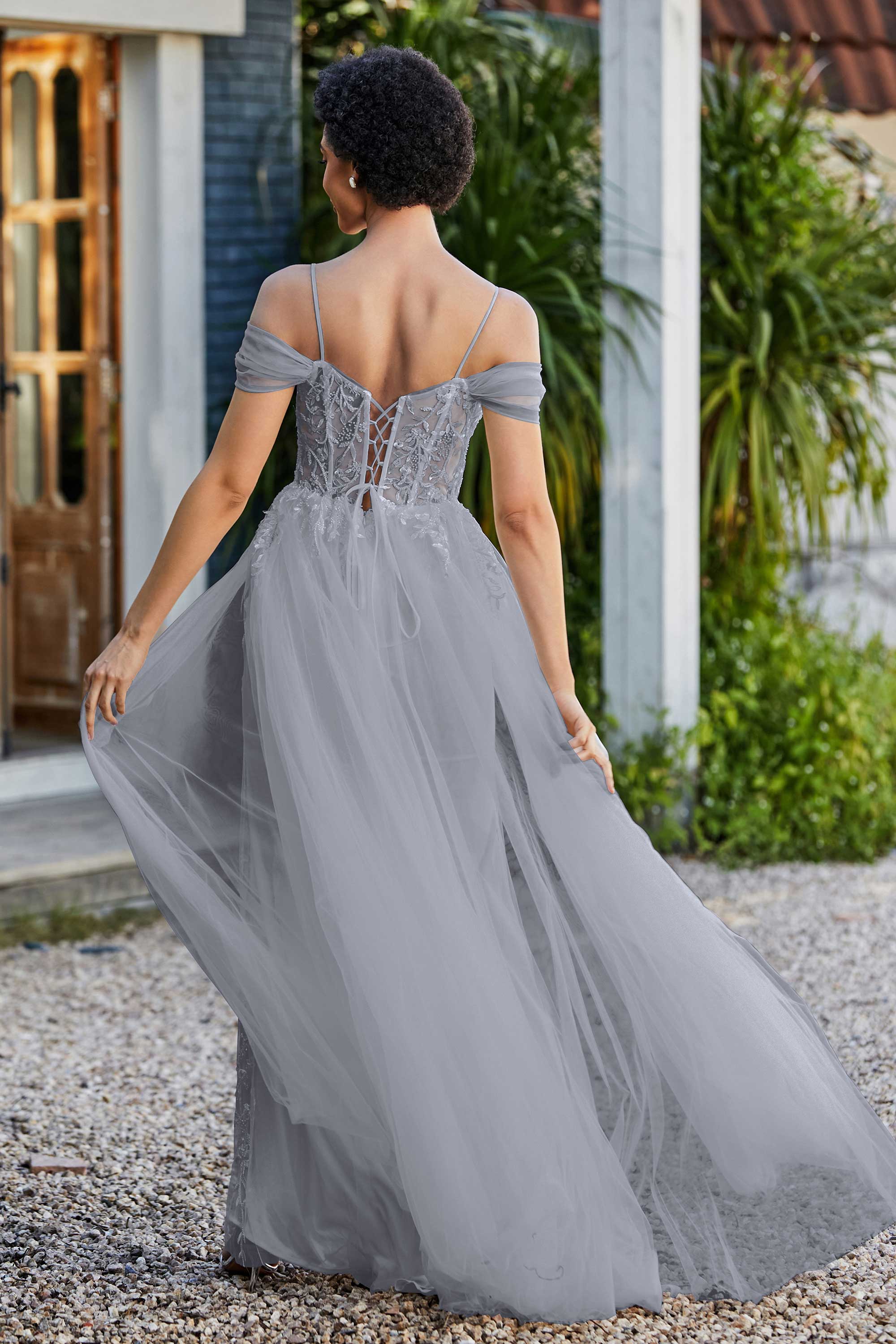 A-Linie Perlenapplikation Tüll Formales Abendkleid Abschlussball Partykleider