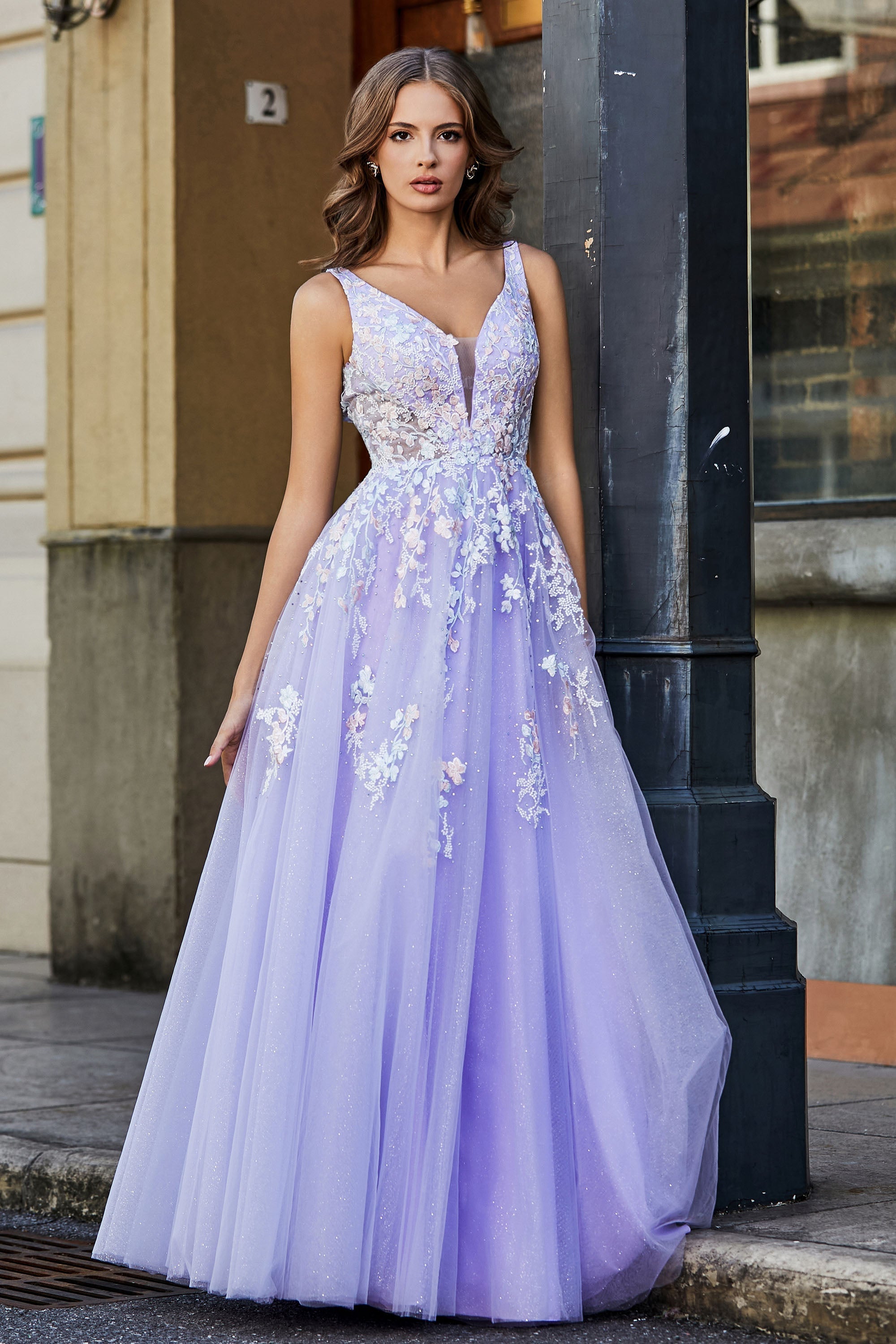 Glitzernde Perlenapplikationen A-Linie Tüll Maxi Ballkleid Partykleid Abendkleid