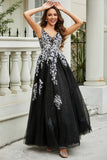 Glitzernde Perlenapplikationen A-Linie Tüll Maxi Ballkleid Partykleid Abendkleid