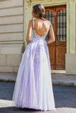 Glitzernde Perlenapplikationen A-Linie Tüll Maxi Ballkleid Partykleid Abendkleid