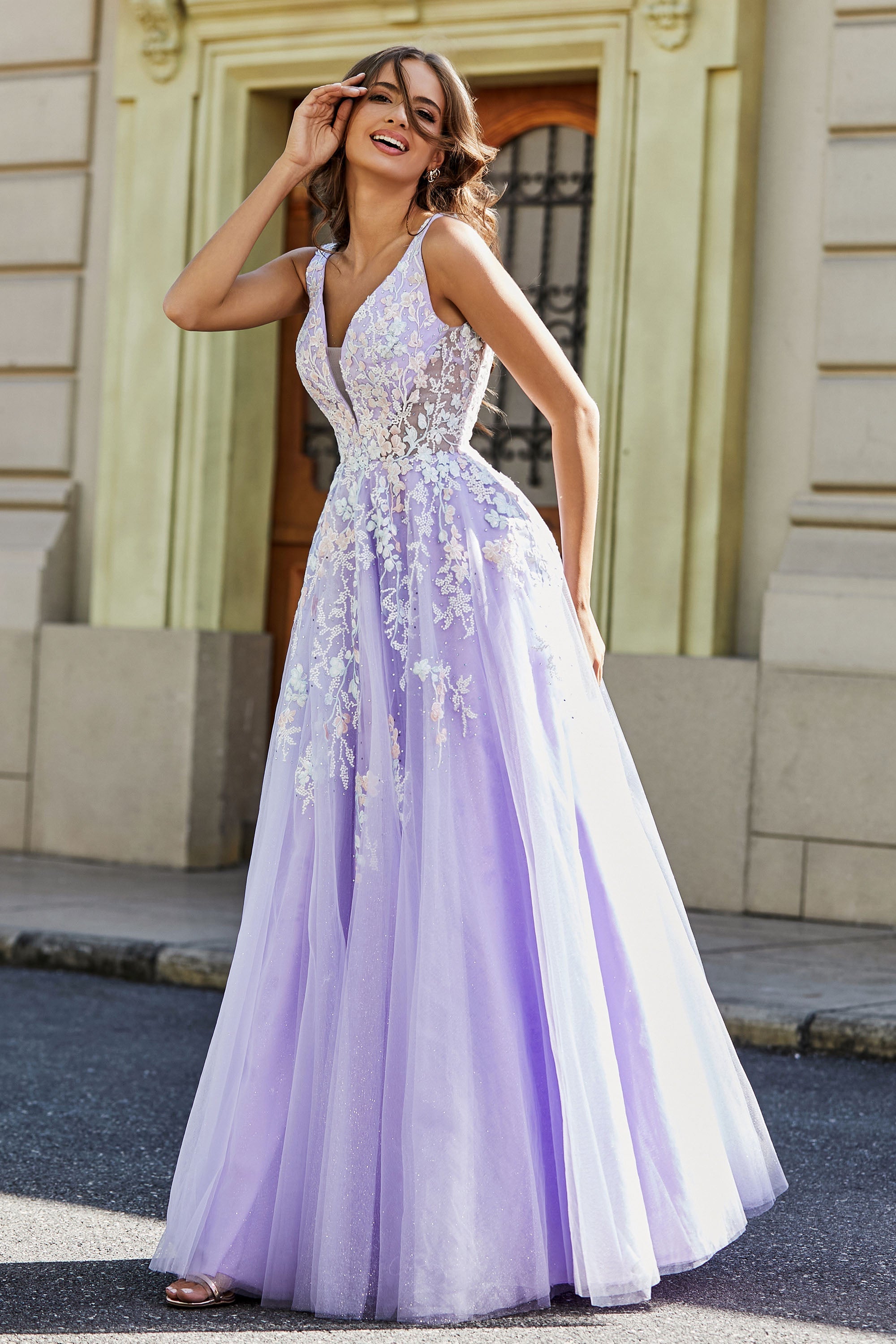 Rückenfrei A-Linie Tüll Ballkleid Formales Abendkleid mit Perlenapplikationen
