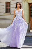 Glitzernde Perlenapplikationen A-Linie Tüll Maxi Ballkleid Partykleid Abendkleid