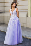 Glitzernde Perlenapplikationen A-Linie Tüll Maxi Ballkleid Partykleid Abendkleid