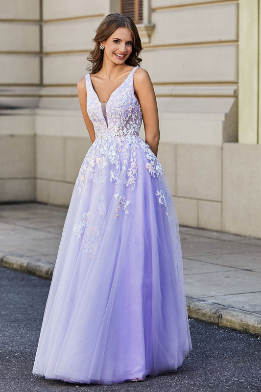 Rückenfrei A-Linie Tüll Ballkleid Formales Abendkleid mit Perlenapplikationen