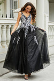 Glitzernde Perlenapplikationen A-Linie Tüll Maxi Ballkleid Partykleid Abendkleid