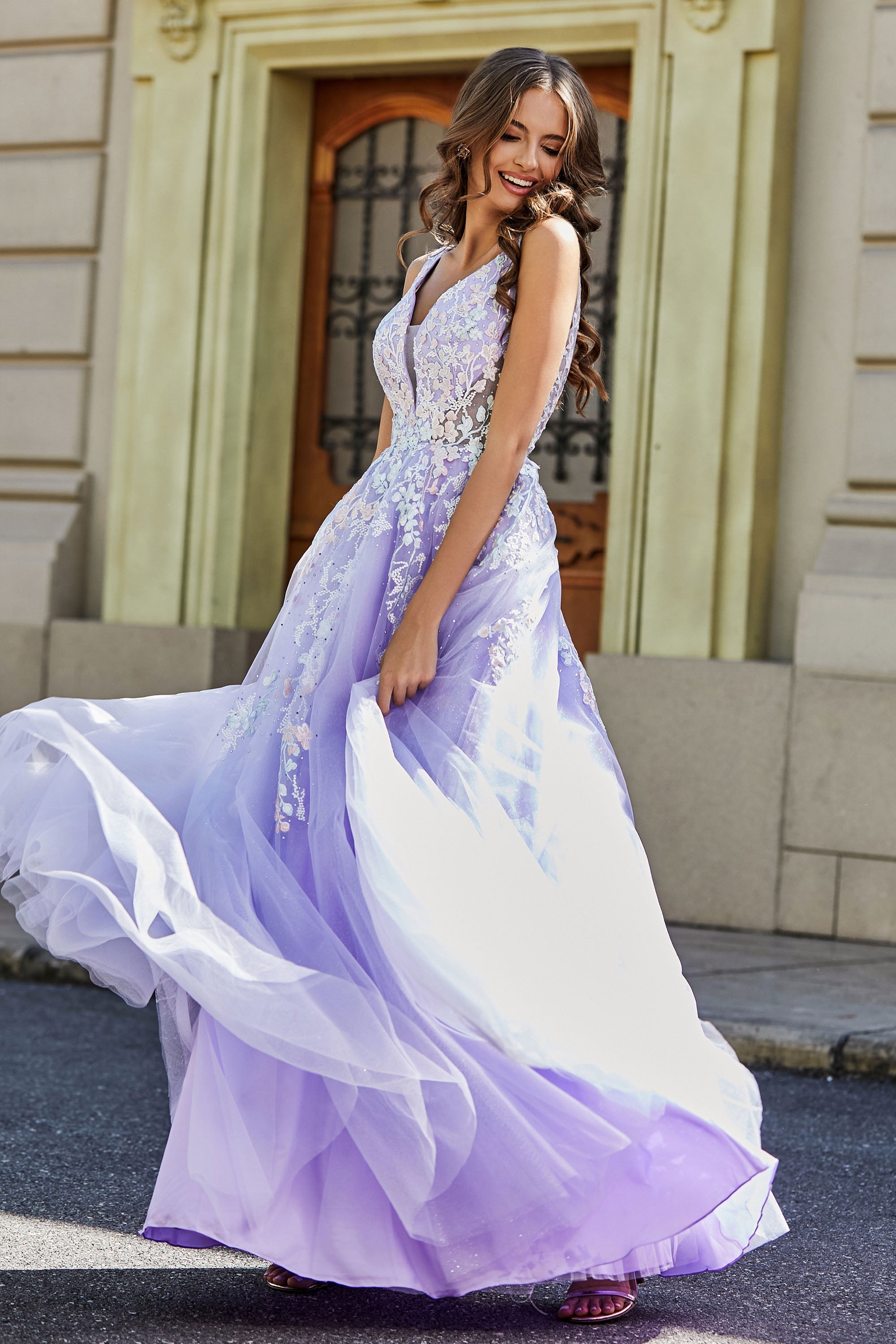 Rückenfrei A-Linie Tüll Ballkleid Formales Abendkleid mit Perlenapplikationen
