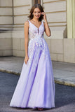 Glitzernde Perlenapplikationen A-Linie Tüll Maxi Ballkleid Partykleid Abendkleid