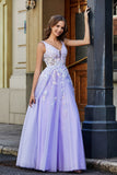 Glitzernde Perlenapplikationen A-Linie Tüll Maxi Ballkleid Partykleid Abendkleid