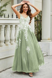 Glitzernde Perlenapplikationen A-Linie Tüll Maxi Ballkleid Partykleid Abendkleid