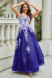 Glitzernde Perlenapplikationen A-Linie Tüll Maxi Ballkleid Partykleid Abendkleid