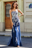 Vestido formal de noche con encaje y apliques de tul en la espalda para fiesta de graduación