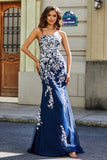 Vestido formal de noche con encaje y apliques de tul en la espalda para fiesta de graduación