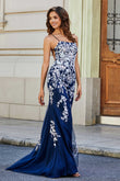 Vestido formal de noche con encaje y apliques de tul en la espalda para fiesta de graduación
