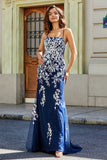 Vestido formal de noche con encaje y apliques de tul en la espalda para fiesta de graduación
