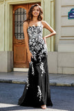 Vestido formal de noche con encaje y apliques de tul en la espalda para fiesta de graduación