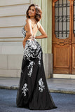 Vestido formal de noche con encaje y apliques de tul en la espalda para fiesta de graduación