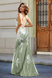 Vestido formal de noche con encaje y apliques de tul en la espalda para fiesta de graduación