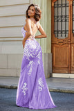 Vestido formal de noche con encaje y apliques de tul en la espalda para fiesta de graduación