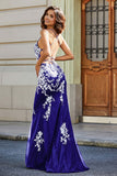 Vestido formal de noche con encaje y apliques de tul en la espalda para fiesta de graduación